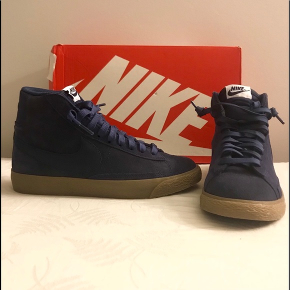 blue suede nike high tops
